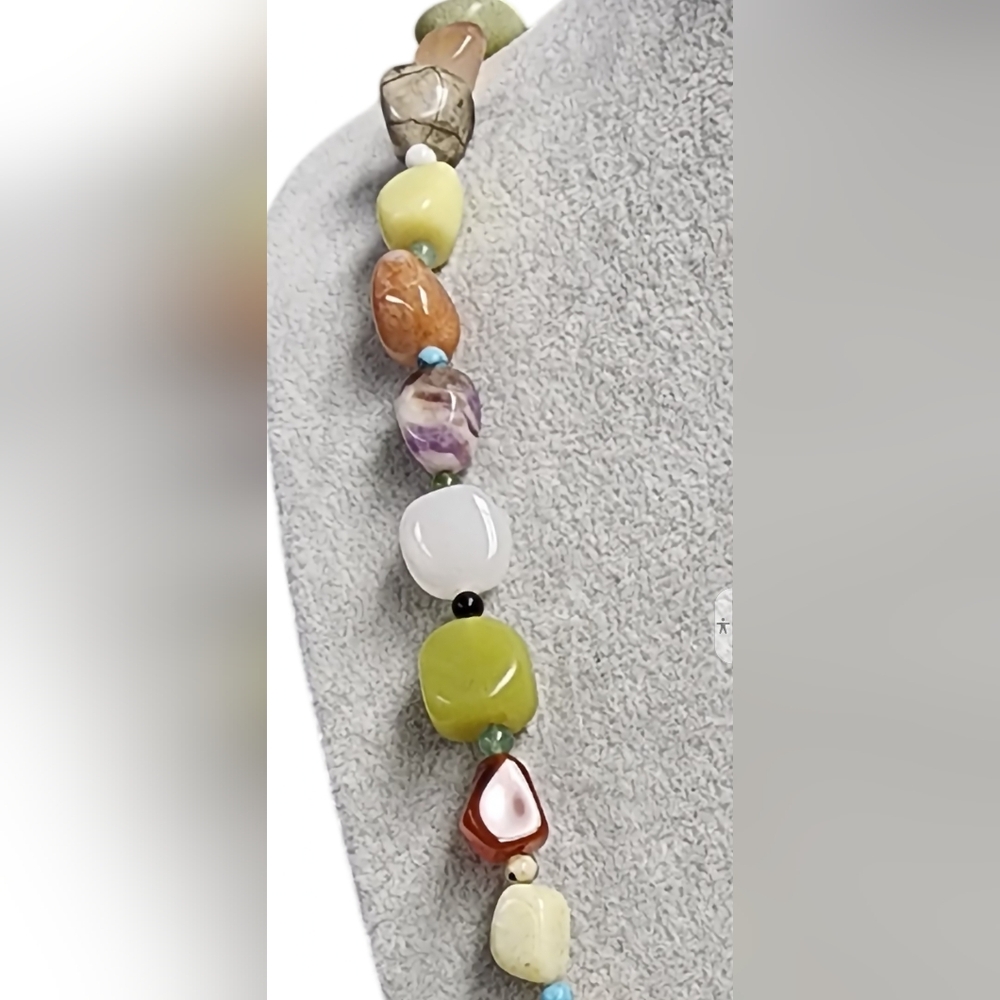 Turquoise, African Amethyst, Blk Agate, Blk Obsidian + More Gemstone Necklace - Picture 7 of 8